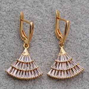 18K Yellow Gold Filled Geometric Sector Diamond Zircon Dangle Earrings Gorgeous